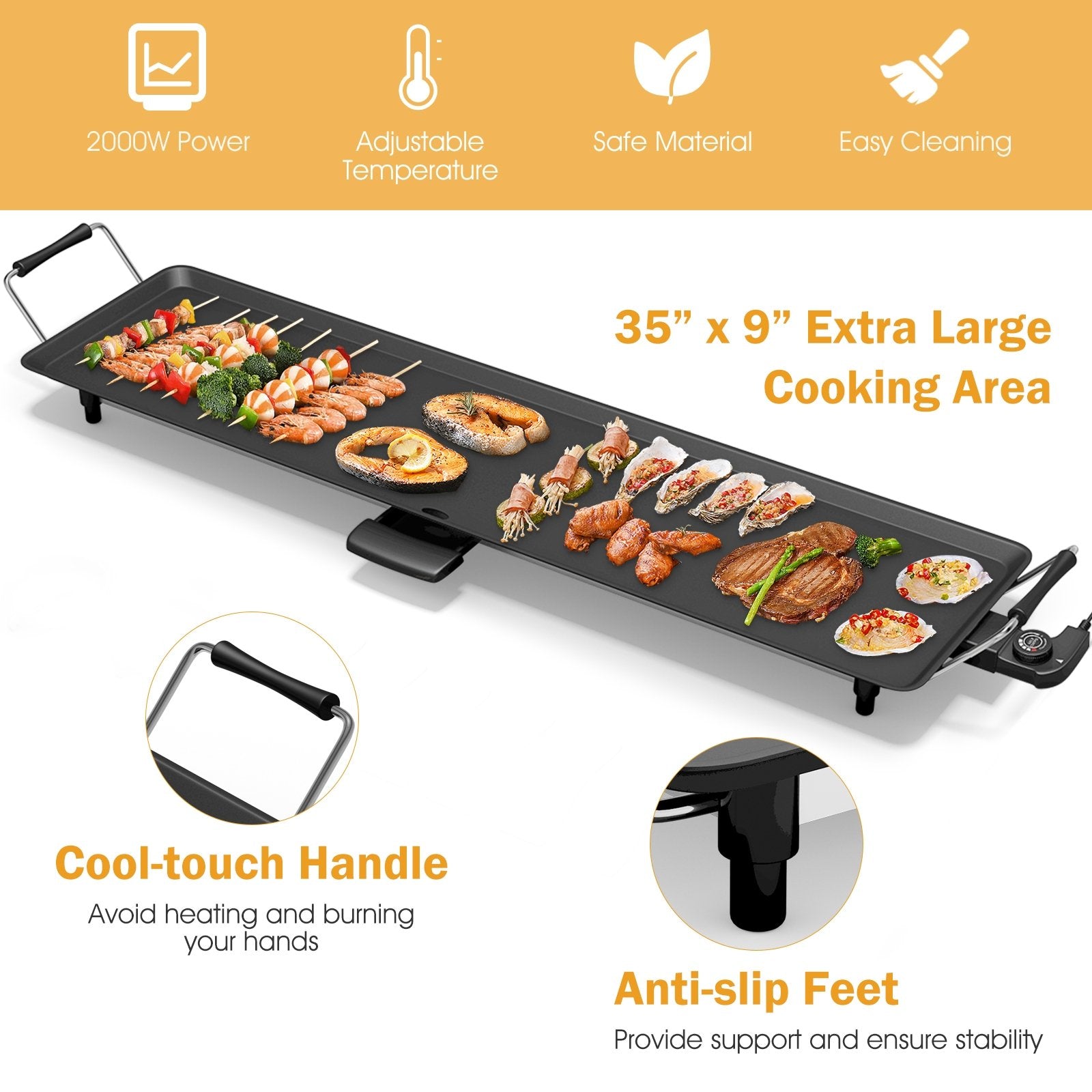 35 Inch Electric Griddle with Adjustable Temperature Cookware & Bakeware   at Gallery Canada