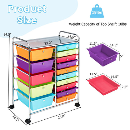 15-Drawer Utility Rolling Organizer Cart Multi-Use Storage, Multicolor - Gallery Canada