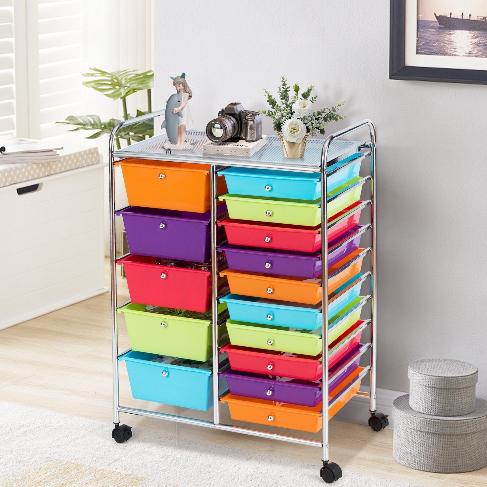 15-Drawer Utility Rolling Organizer Cart Multi-Use Storage, Multicolor File Cabinets   at Gallery Canada