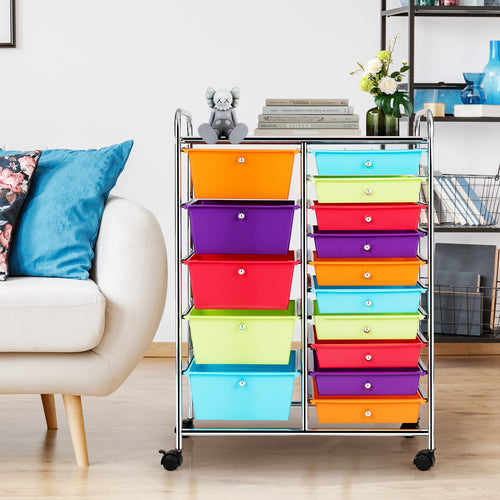 15-Drawer Utility Rolling Organizer Cart Multi-Use Storage, Multicolor