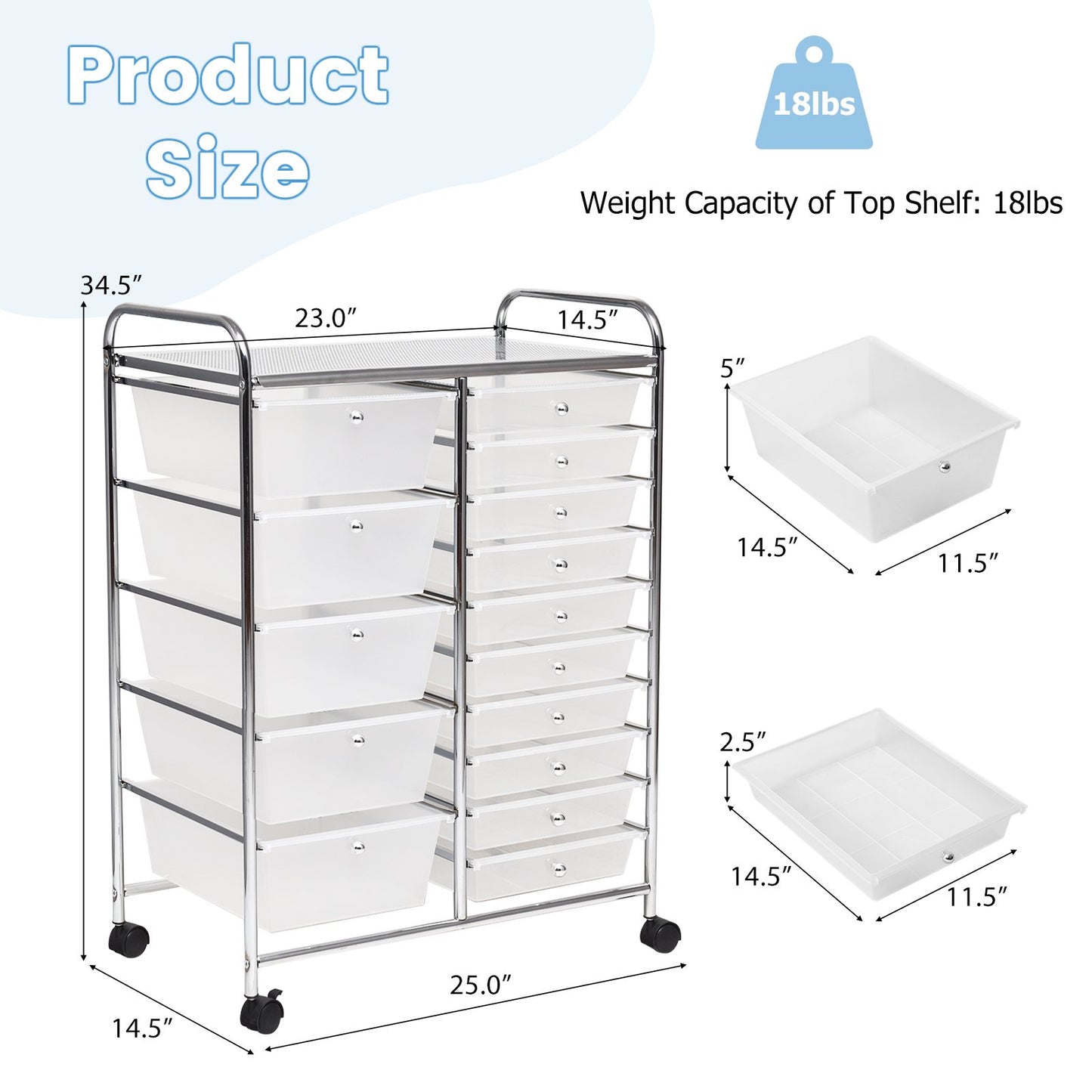 15-Drawer Utility Rolling Organizer Cart Multi-Use Storage, Transparent File Cabinets   at Gallery Canada