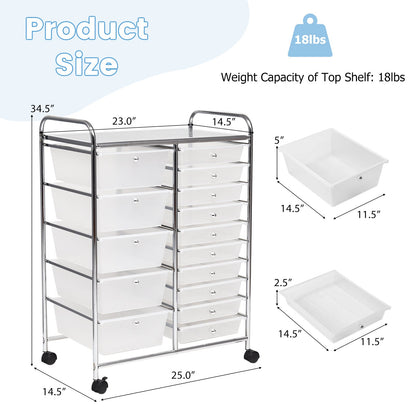 15-Drawer Utility Rolling Organizer Cart Multi-Use Storage, Transparent - Gallery Canada