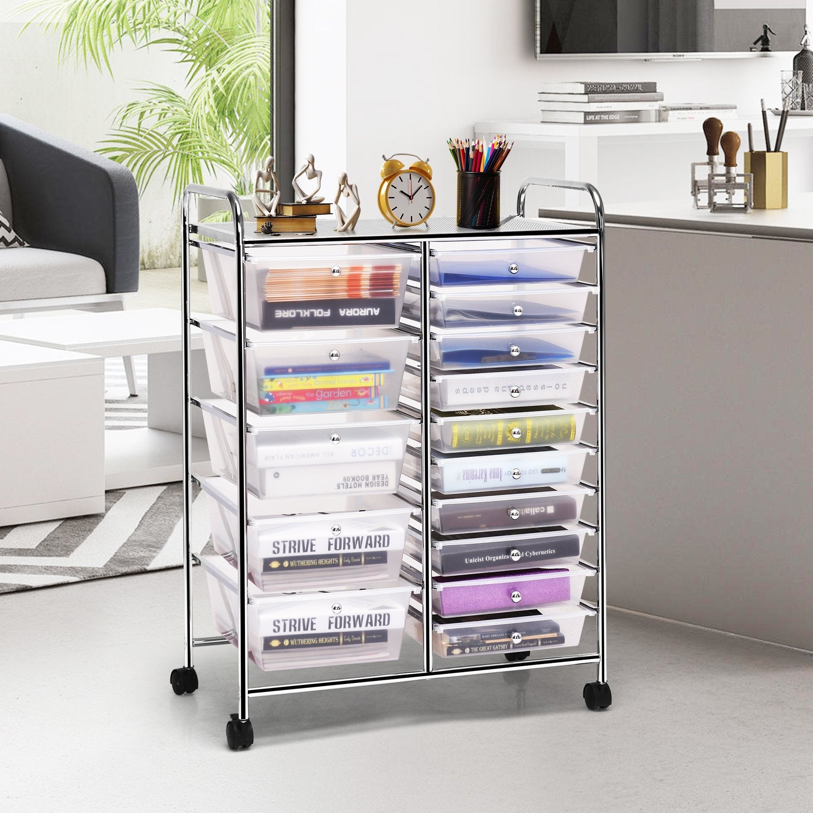 15-Drawer Utility Rolling Organizer Cart Multi-Use Storage, Transparent - Gallery Canada