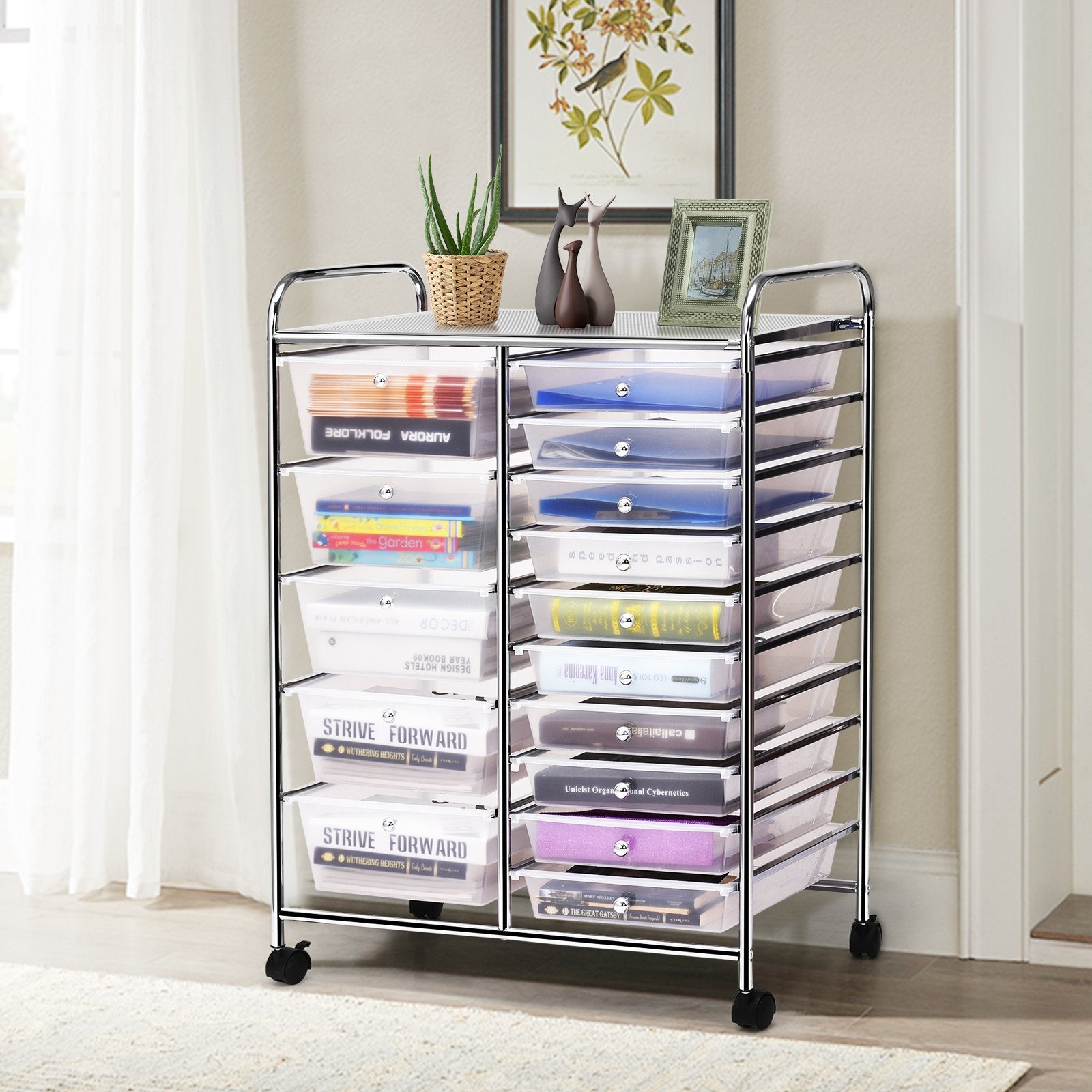 15-Drawer Utility Rolling Organizer Cart Multi-Use Storage, Transparent File Cabinets   at Gallery Canada