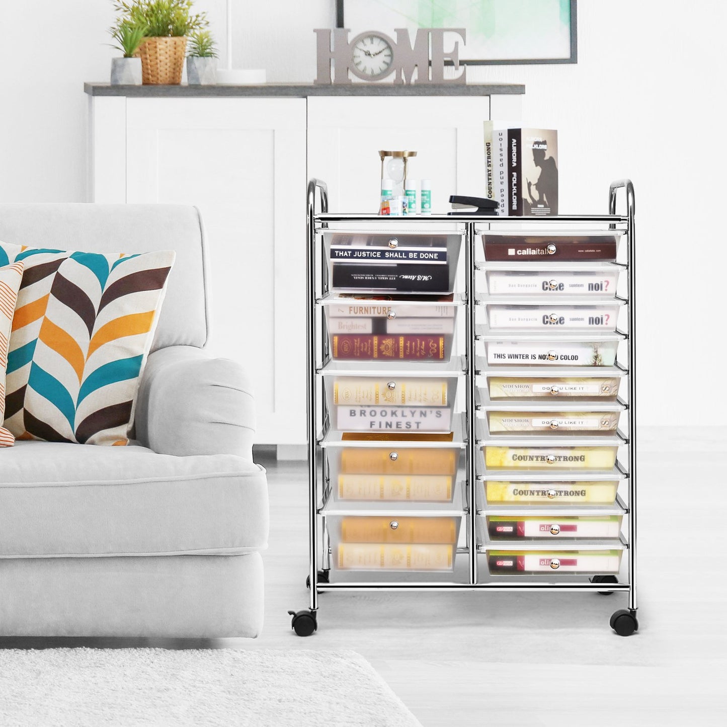 15-Drawer Utility Rolling Organizer Cart Multi-Use Storage, Transparent File Cabinets   at Gallery Canada