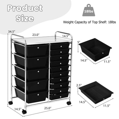 15-Drawer Utility Rolling Organizer Cart Multi-Use Storage, Black File Cabinets   at Gallery Canada