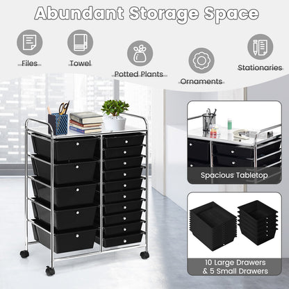 15-Drawer Utility Rolling Organizer Cart Multi-Use Storage, Black - Gallery Canada