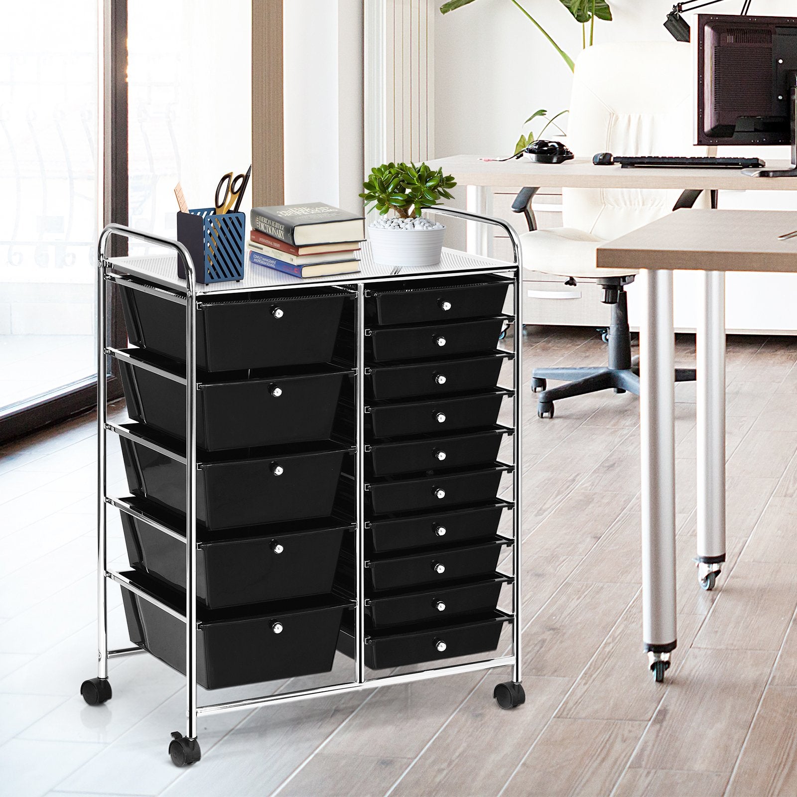 15-Drawer Utility Rolling Organizer Cart Multi-Use Storage, Black File Cabinets   at Gallery Canada