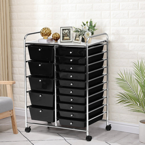 15-Drawer Utility Rolling Organizer Cart Multi-Use Storage, Black