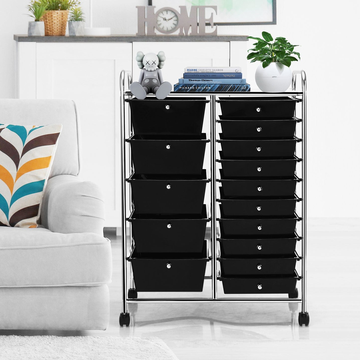 15-Drawer Utility Rolling Organizer Cart Multi-Use Storage, Black File Cabinets   at Gallery Canada