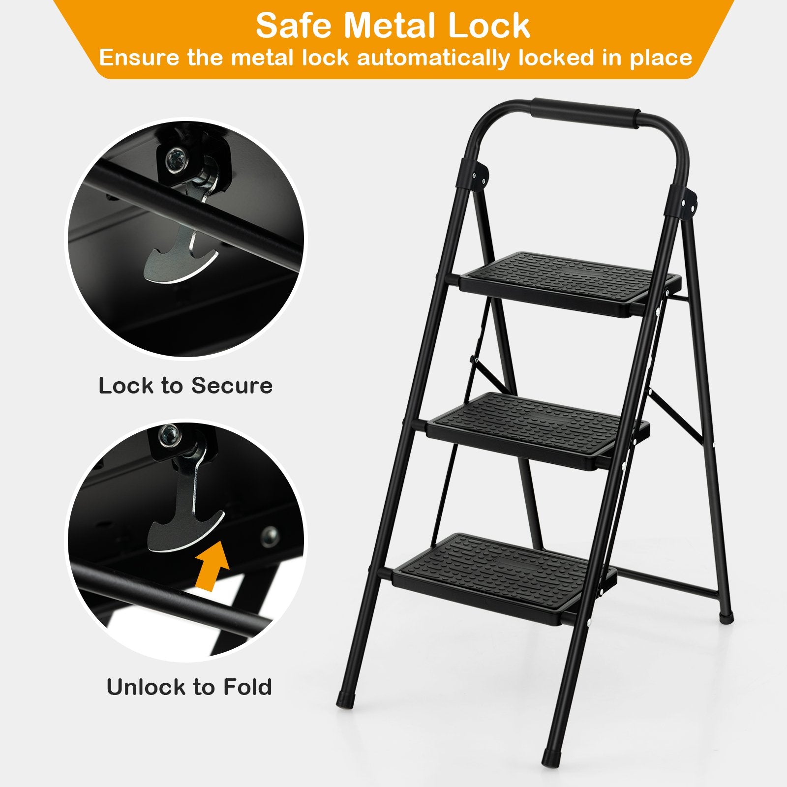 3-Step Ladder with Wide Anti-Slip Pedal-3-Step, Black Ladders   at Gallery Canada