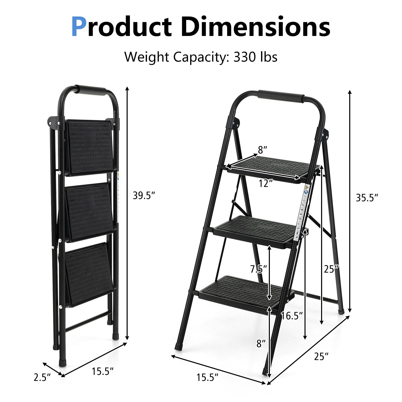 3-Step Ladder with Wide Anti-Slip Pedal-3-Step, Black Ladders   at Gallery Canada