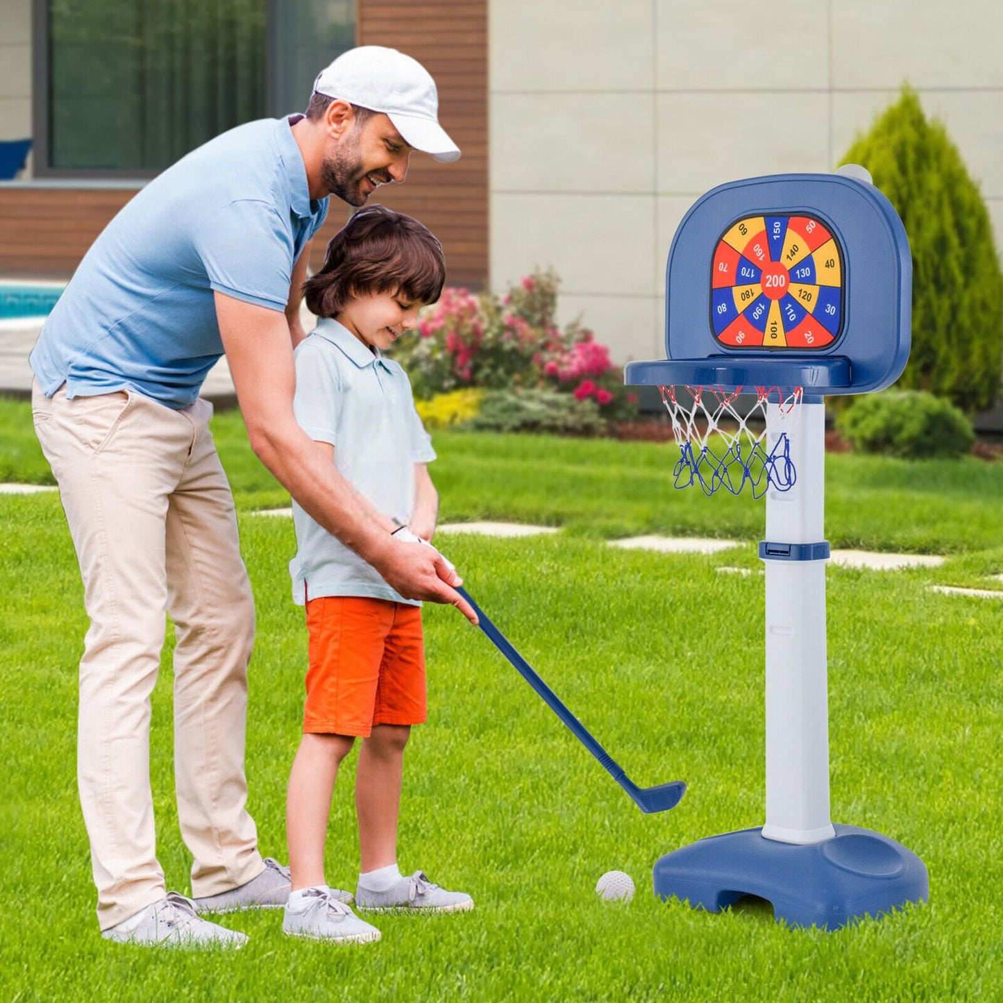 4-In-1 Adjustable Kids Basketball Hoop with Ring Toss Sticky Ball Toy Sports   at Gallery Canada