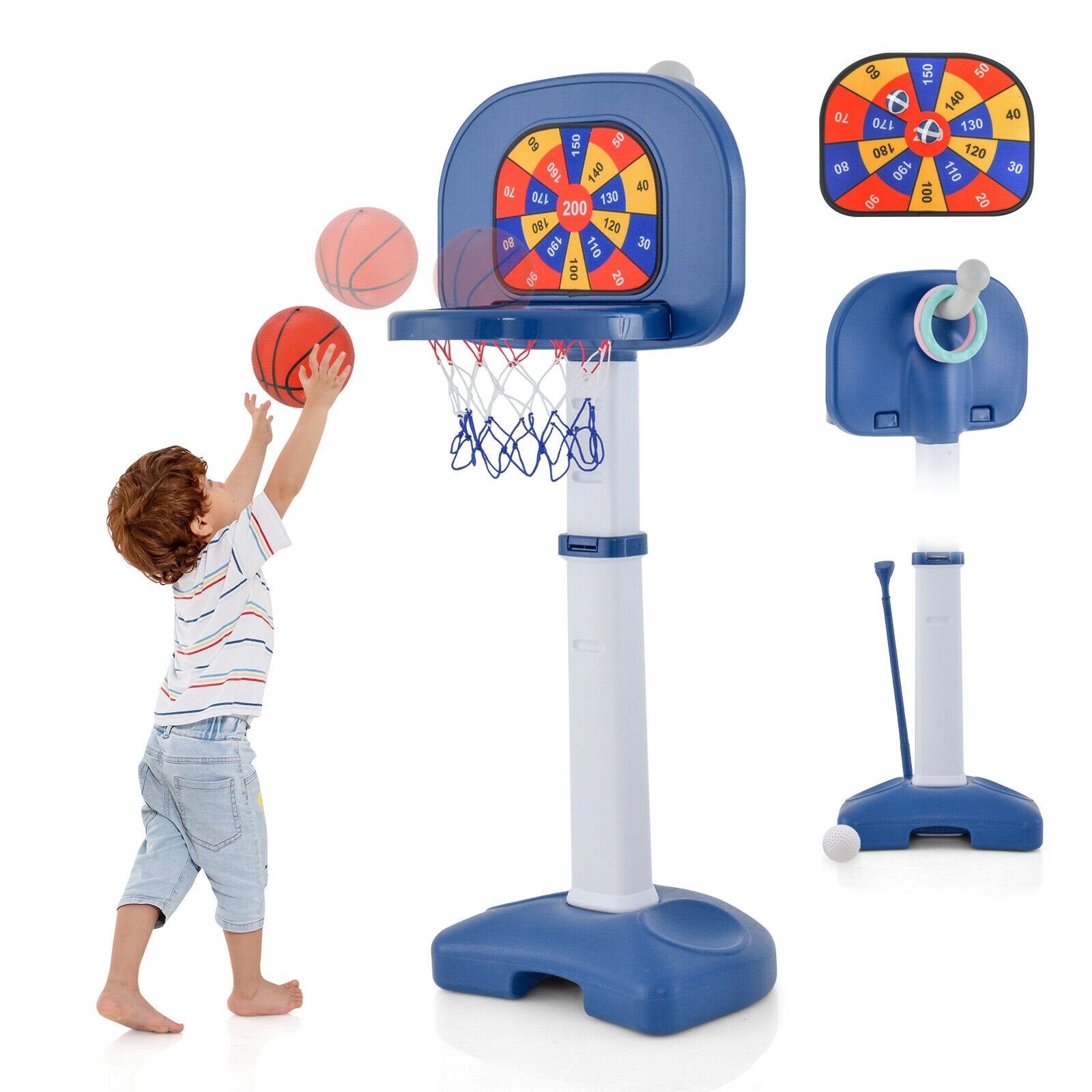 4-In-1 Adjustable Kids Basketball Hoop with Ring Toss Sticky Ball Toy Sports   at Gallery Canada