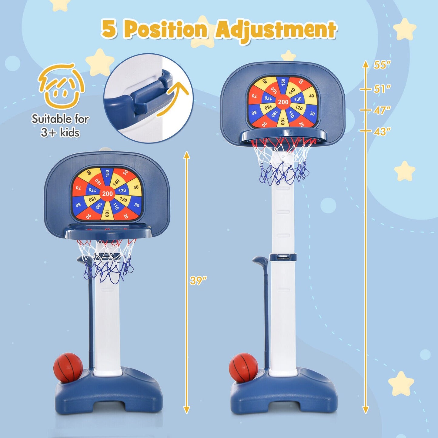 4-In-1 Adjustable Kids Basketball Hoop with Ring Toss Sticky Ball Toy Sports   at Gallery Canada