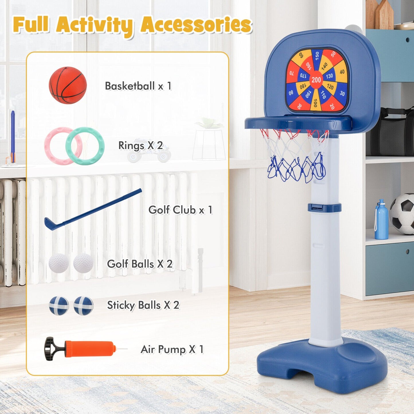 4-In-1 Adjustable Kids Basketball Hoop with Ring Toss Sticky Ball Toy Sports   at Gallery Canada