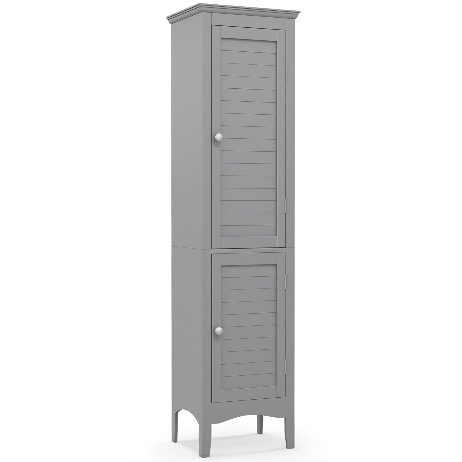 Tall Bathroom Floor Cabinet with Shutter Doors and Adjustable Shelf, Gray Floor Cabinets   at Gallery Canada