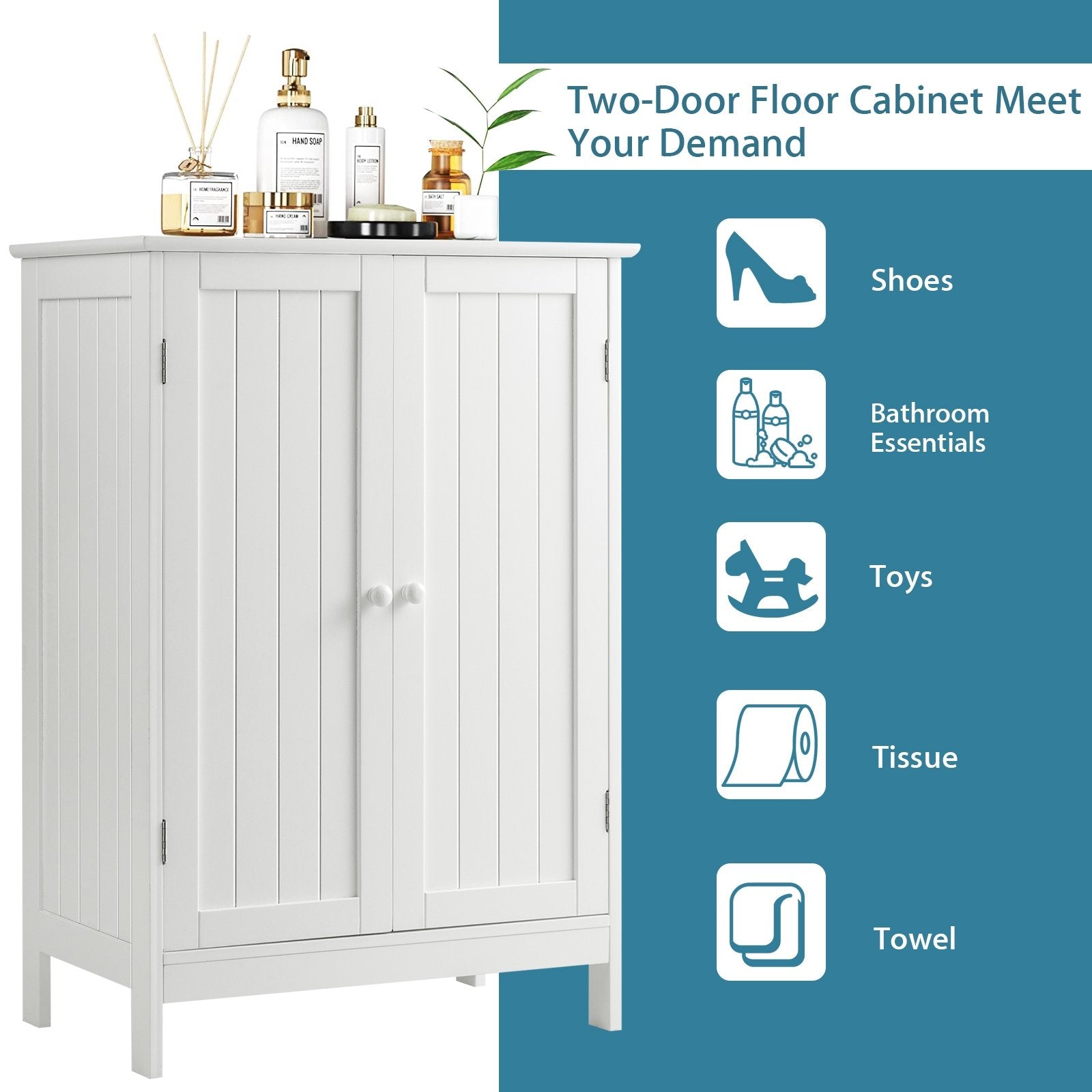 Bathroom Floor Storage Double Door Cupboard Cabinet, White Floor Cabinets   at Gallery Canada