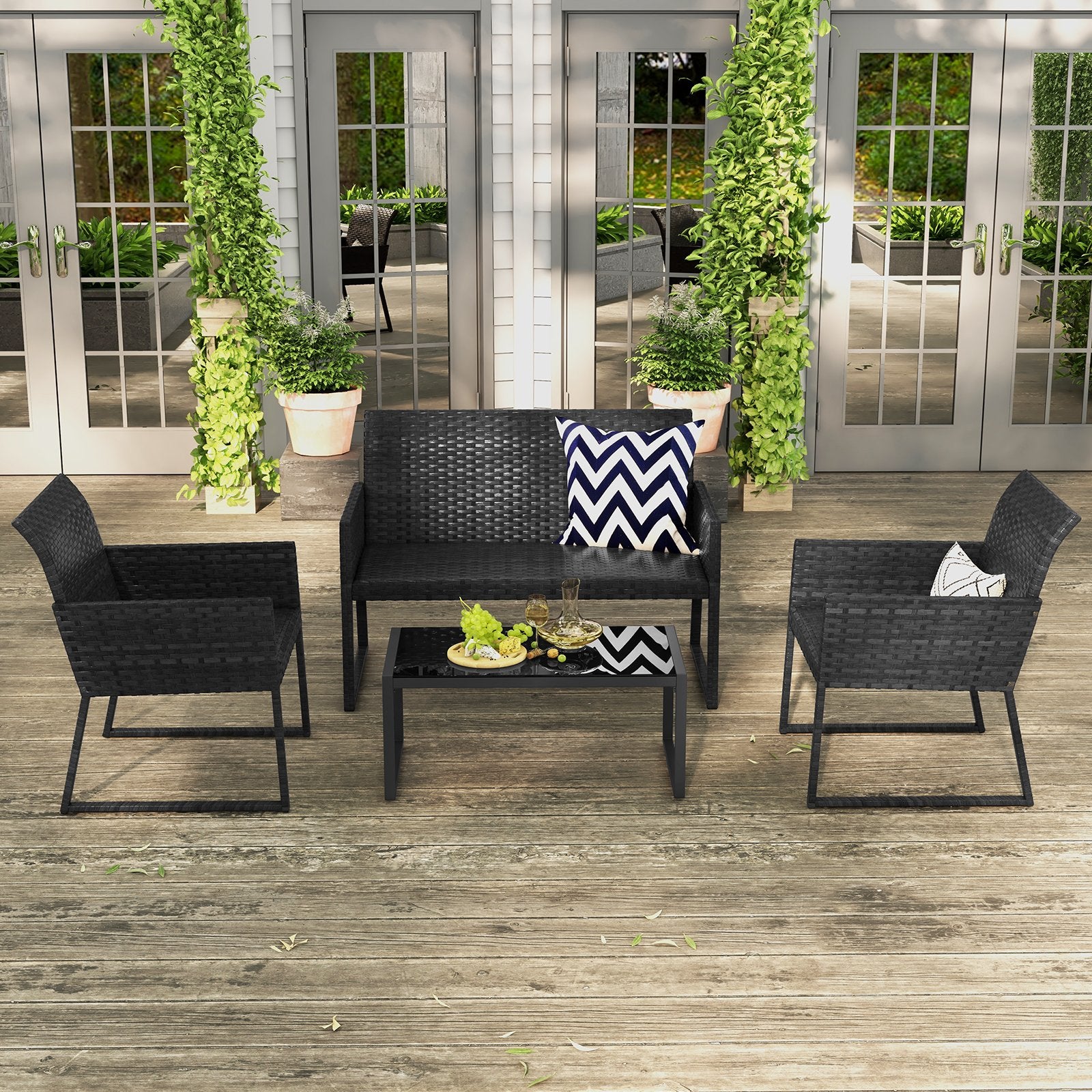 4 Pieces Outdoor Wicker Patio Furniture Set with Quick Dry Foam for Backyard, Brown Patio Conversation Sets   at Gallery Canada