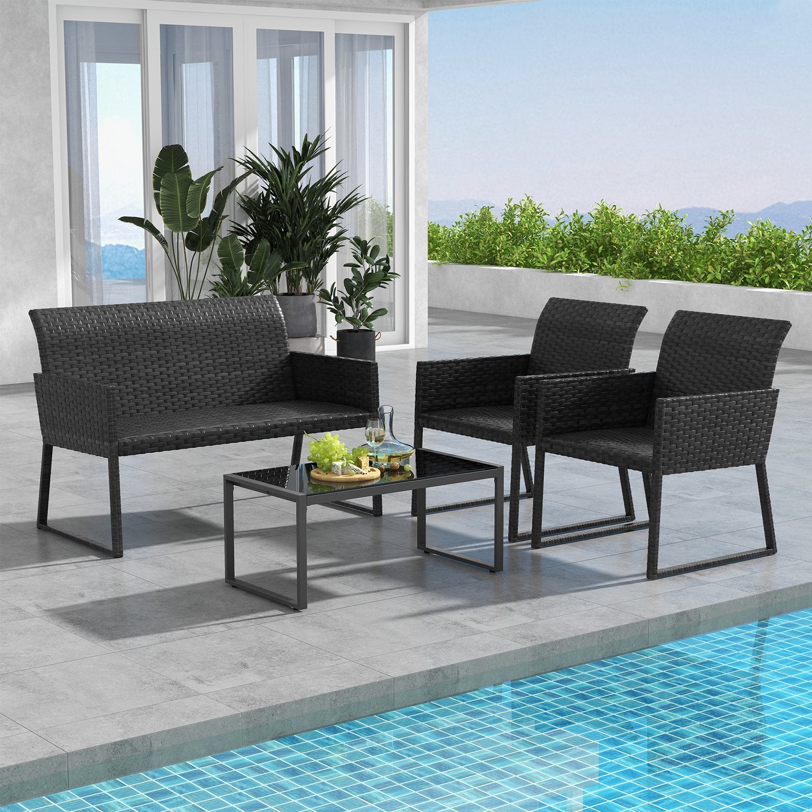 4 Pieces Outdoor Wicker Patio Furniture Set with Quick Dry Foam for Backyard, Brown Patio Conversation Sets   at Gallery Canada