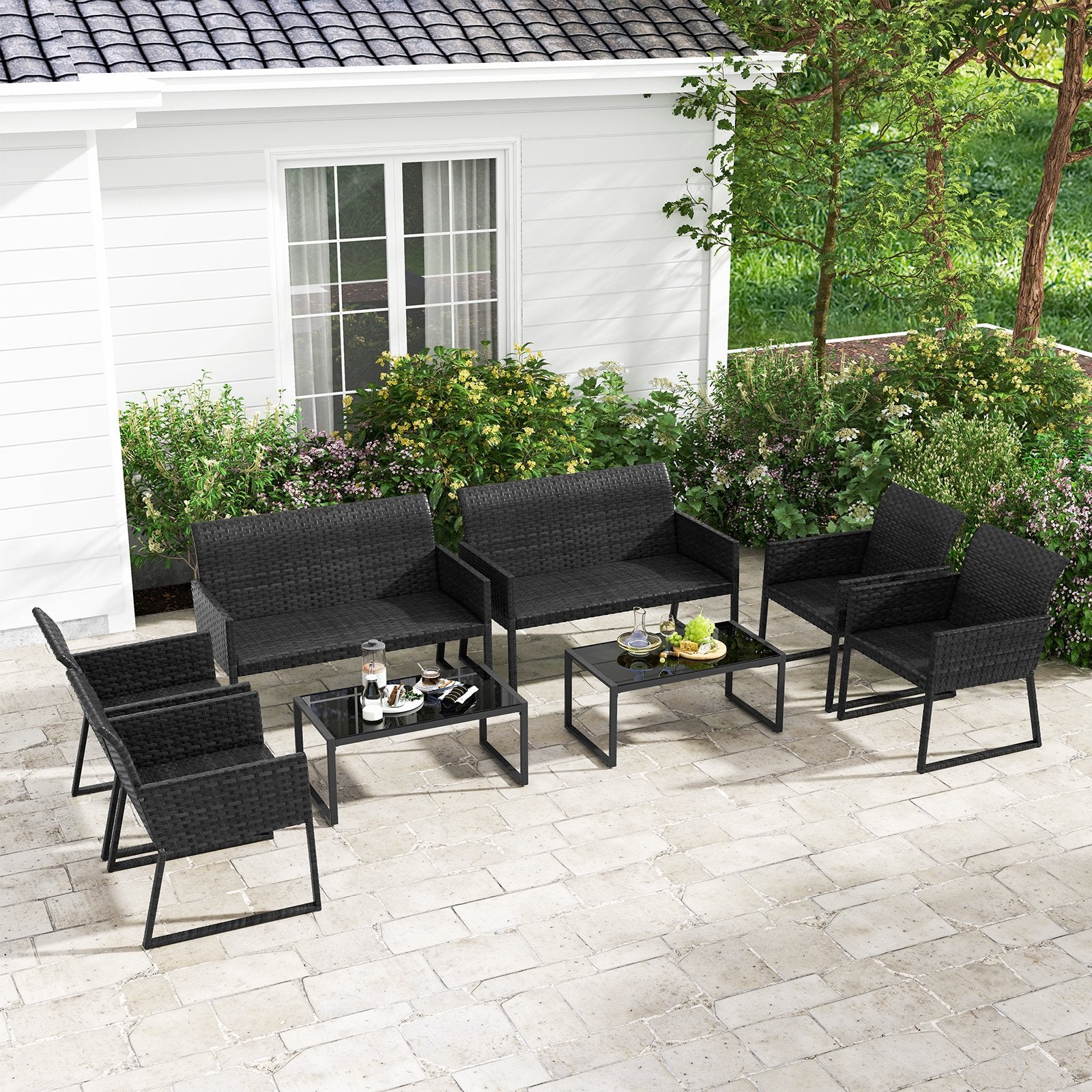 4 Pieces Outdoor Wicker Patio Furniture Set with Quick Dry Foam for Backyard, Brown Patio Conversation Sets   at Gallery Canada