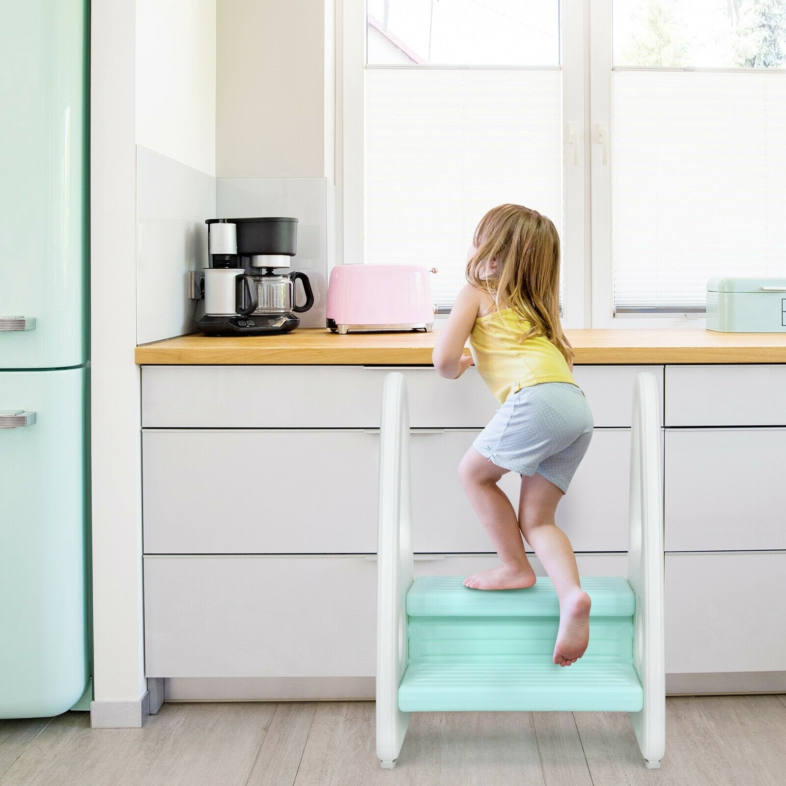 Kids Step Stool Learning Helper with Armrest for Kitchen Toilet Potty Training, Blue Toddler & Kids Furniture   at Gallery Canada