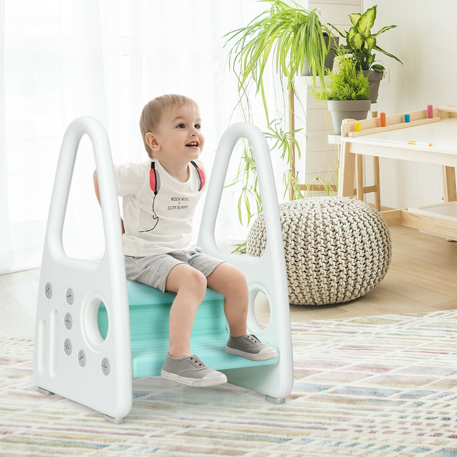 Kids Step Stool Learning Helper with Armrest for Kitchen Toilet Potty Training, Blue Toddler & Kids Furniture   at Gallery Canada