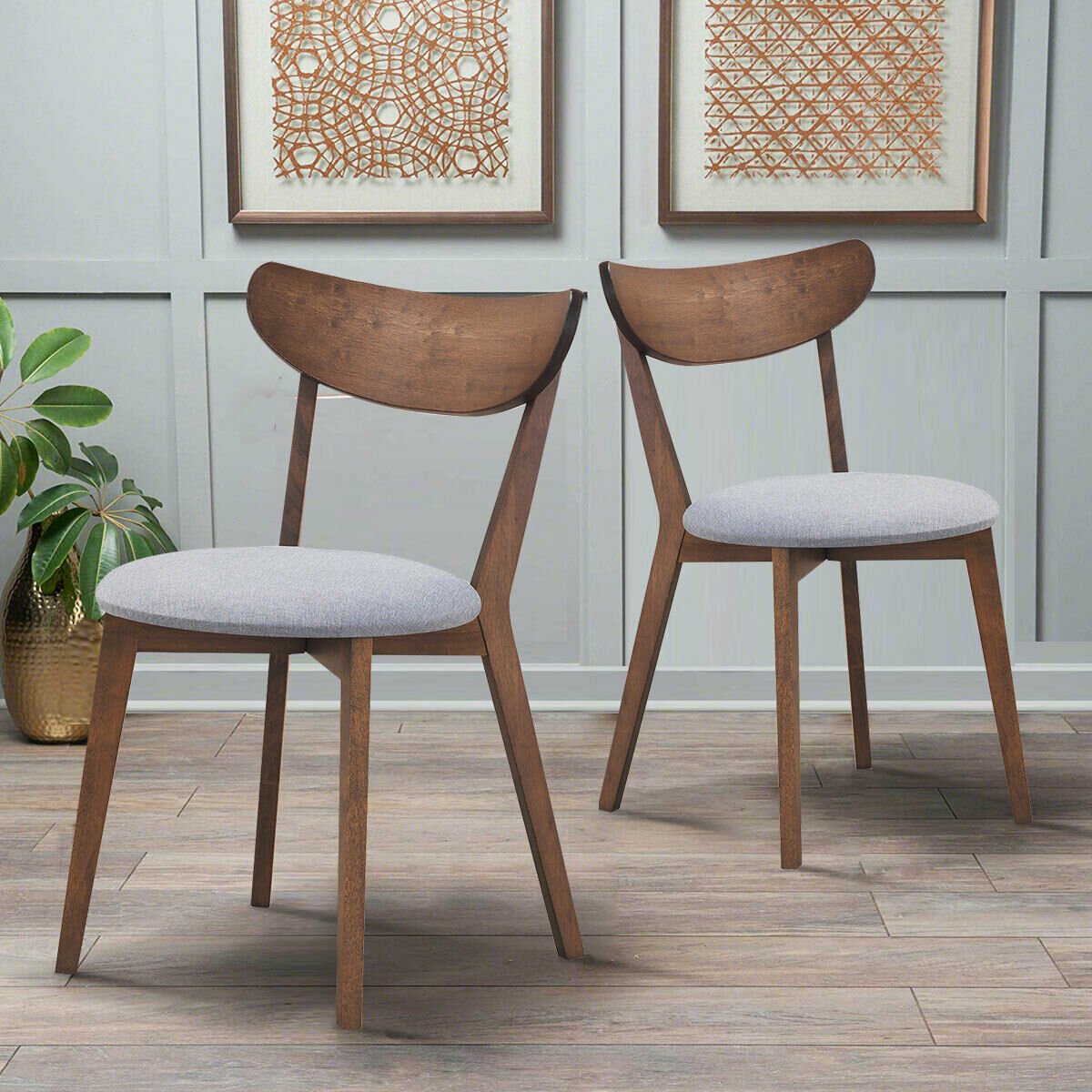 Set of 2 Dining Chairs Upholstered Curved Back Side, Walnut Dining Chairs   at Gallery Canada