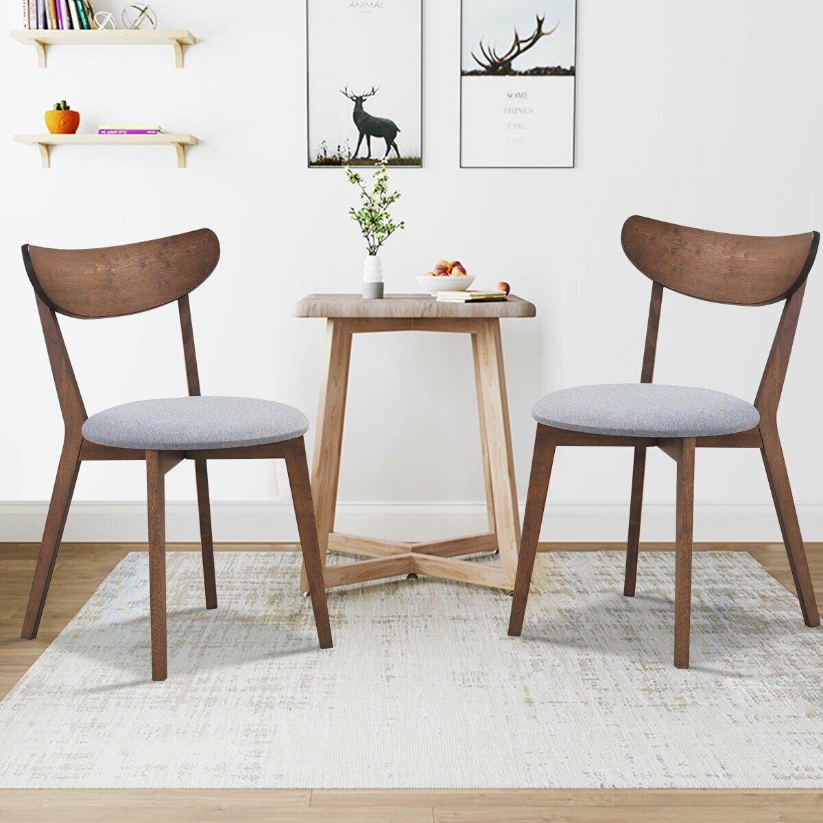 Set of 2 Dining Chairs Upholstered Curved Back Side, Walnut Dining Chairs   at Gallery Canada