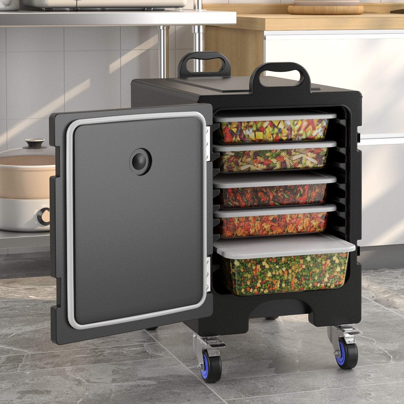 81 Quart Capacity End-loading Insulated Food Pan Carrier with Wheels, Black Food Warmers & Burners   at Gallery Canada