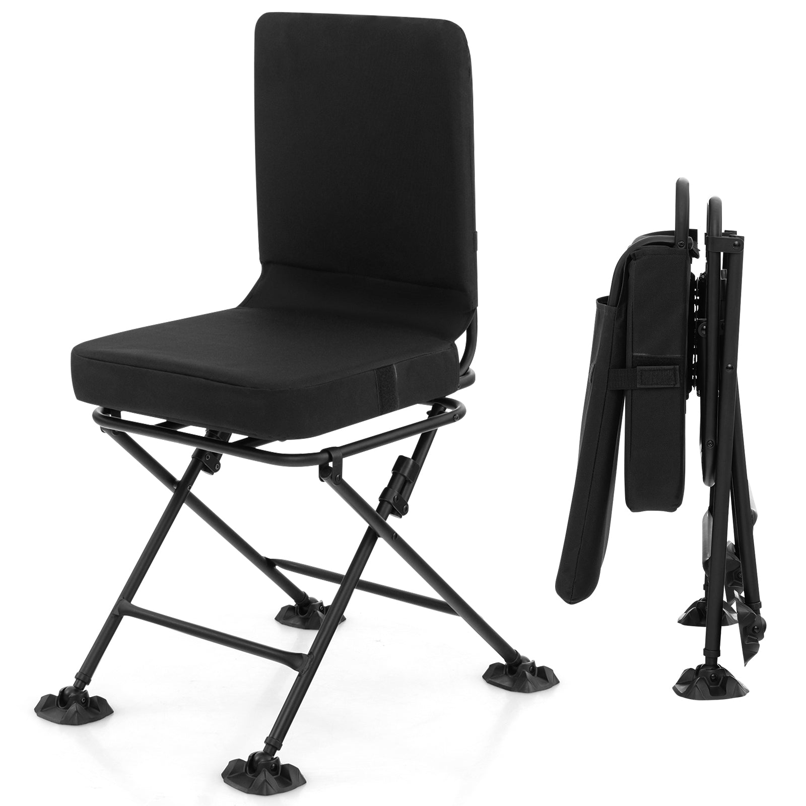 Swivel Folding Chair with Backrest and Padded Cushion, Black Camping Furniture at Gallery Canada
