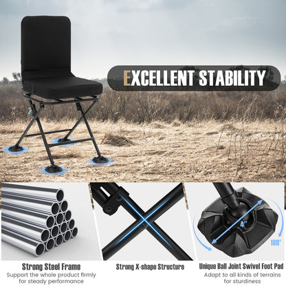 Swivel Folding Chair with Backrest and Padded Cushion, Black Camping Furniture   at Gallery Canada