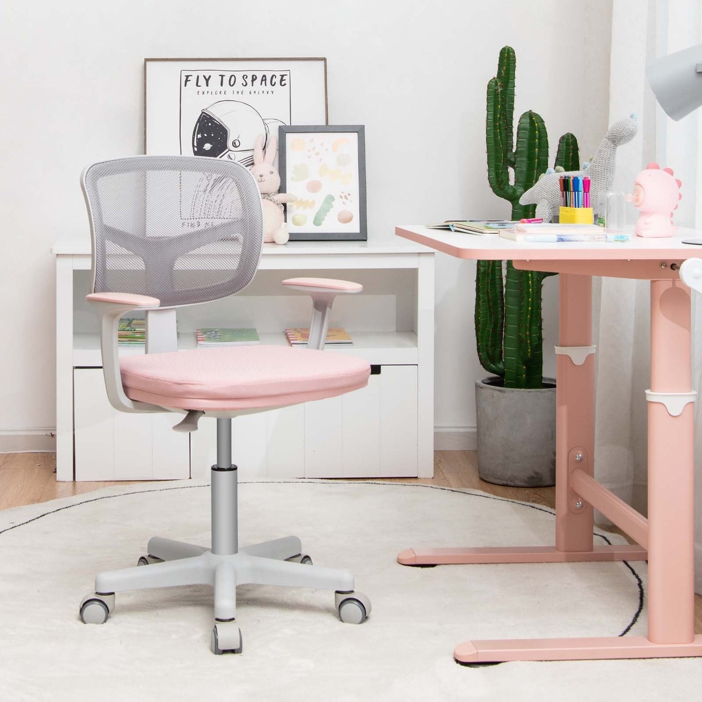 Adjustable Desk Chair with Auto Brake Casters for Kids, Pink Kids Chairs & Seating   at Gallery Canada