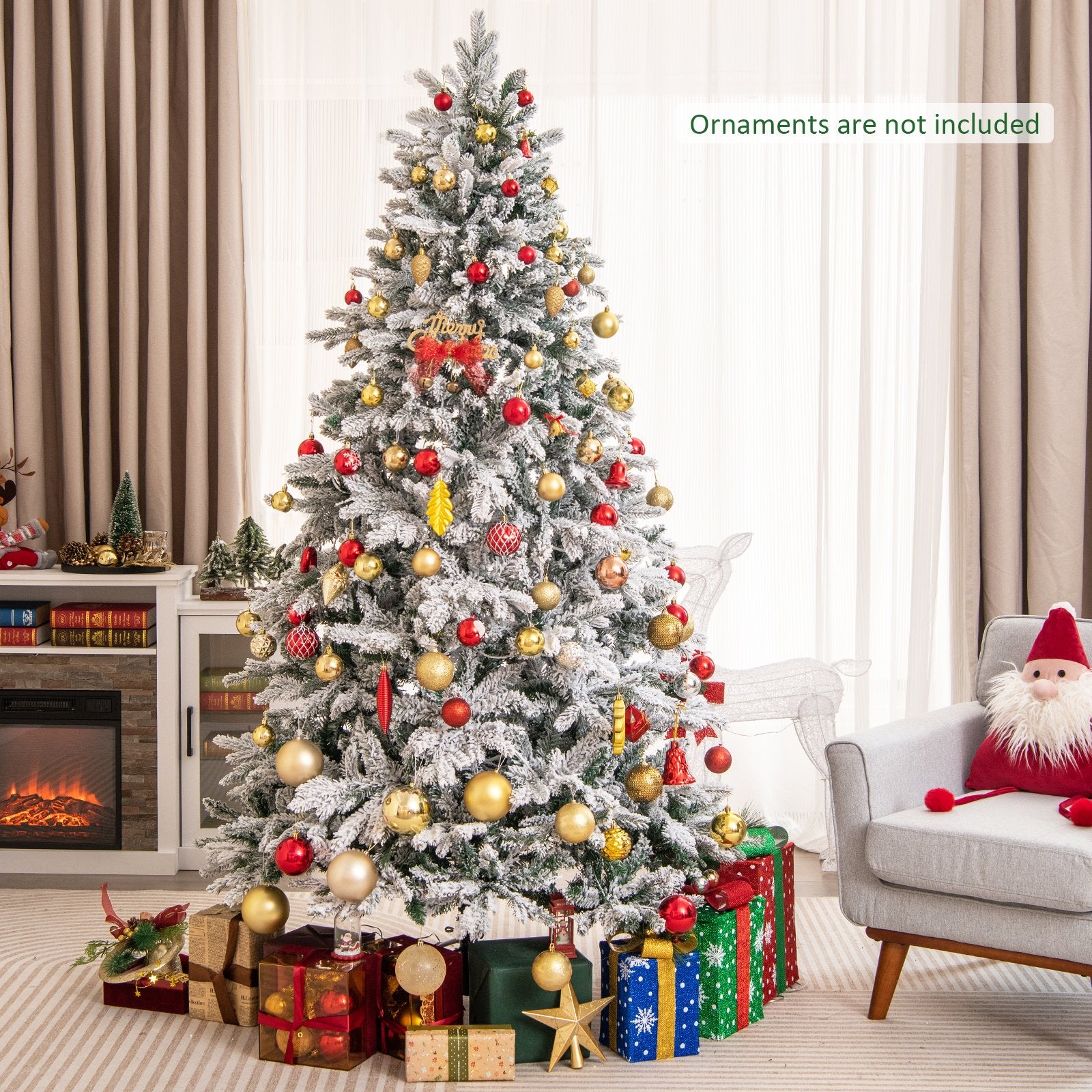 4.5/6/7 Feet Flocked Christmas Tree with Warm White LED Lights-7 ft Christmas Tree   at Gallery Canada