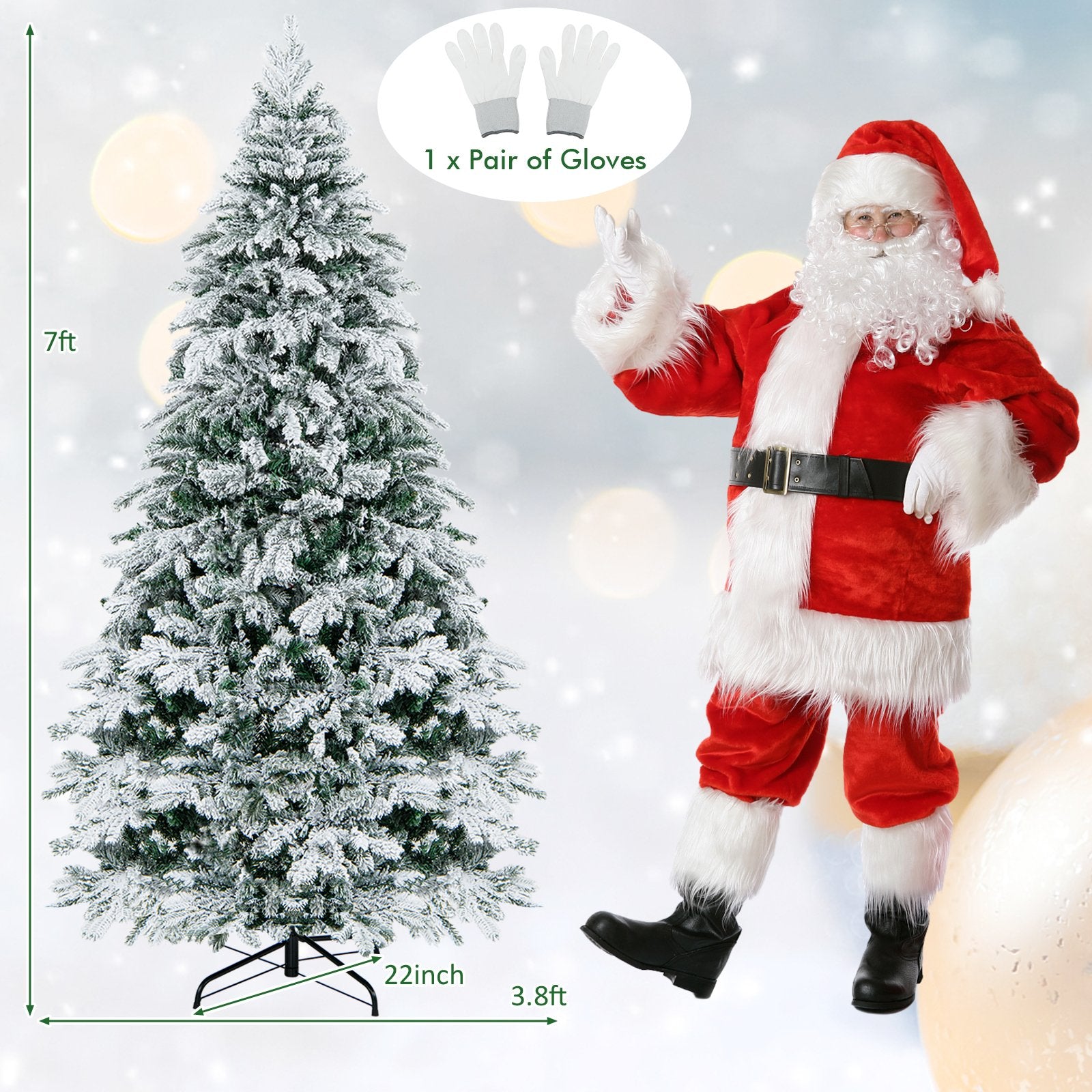 4.5/6/7 Feet Flocked Christmas Tree with Warm White LED Lights-7 ft Christmas Tree   at Gallery Canada