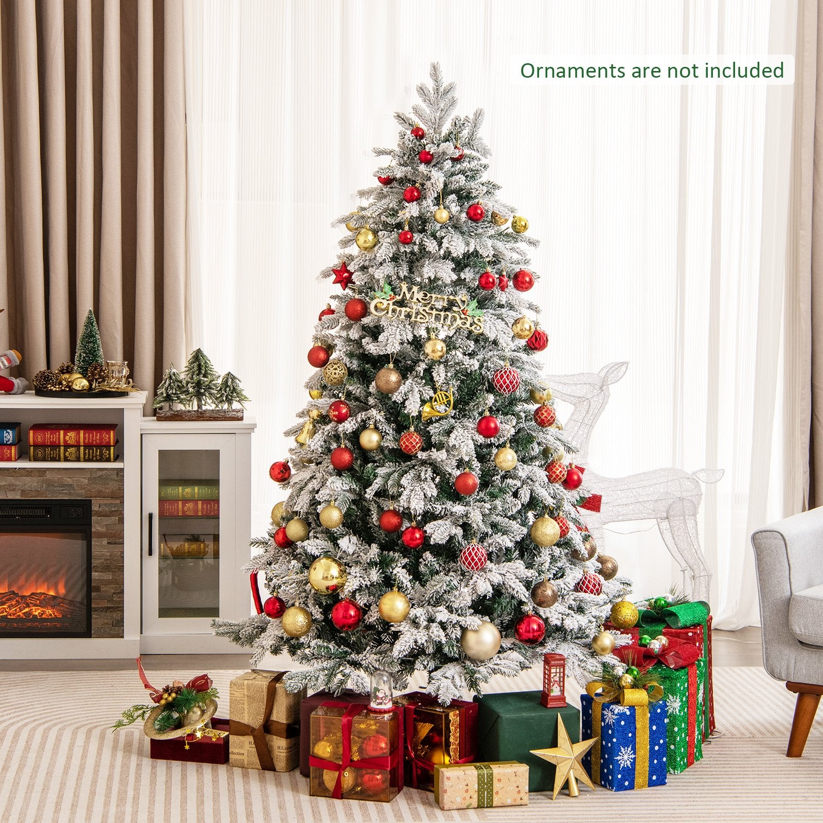 4.5/6/7 Feet Flocked Christmas Tree with Warm White LED Lights-6 ft Christmas Tree   at Gallery Canada