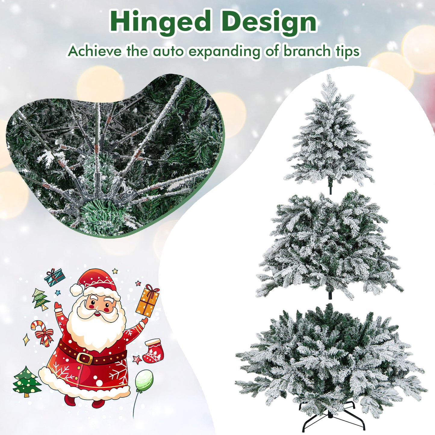 4.5/6/7 Feet Flocked Christmas Tree with Warm White LED Lights-6 ft Christmas Tree   at Gallery Canada