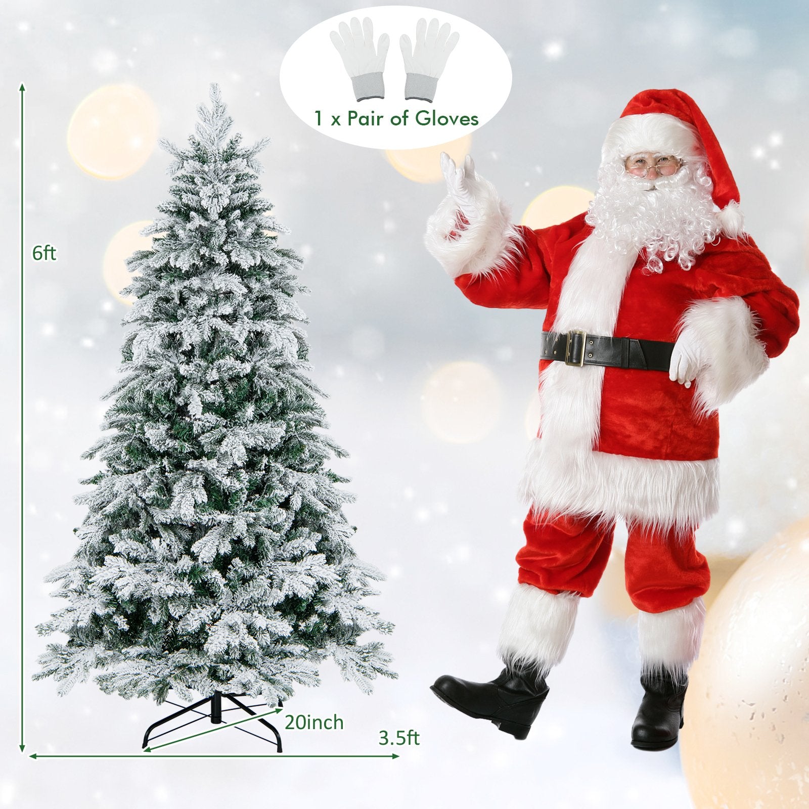 4.5/6/7 Feet Flocked Christmas Tree with Warm White LED Lights-6 ft Christmas Tree   at Gallery Canada