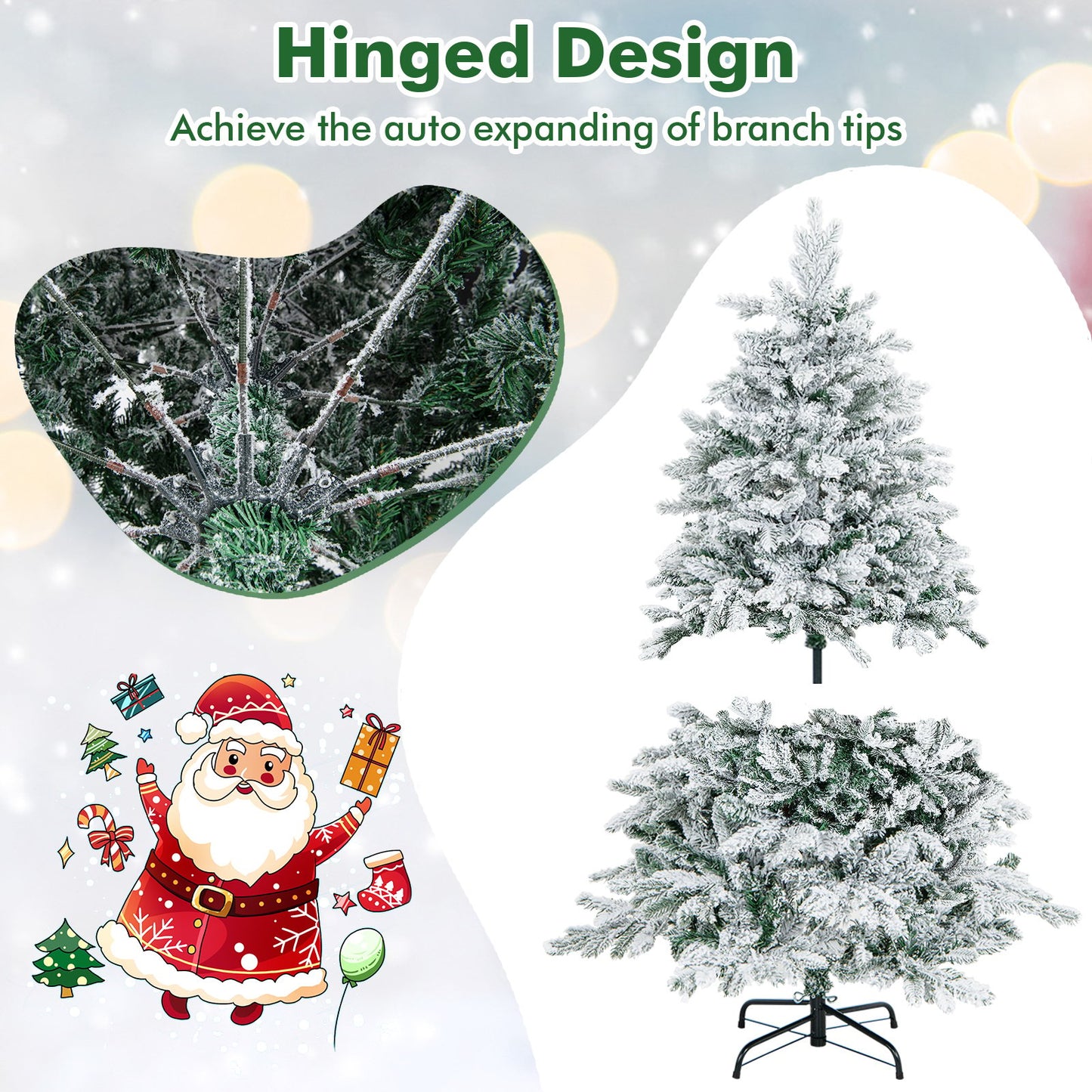 4.5/6/7 Feet Flocked Christmas Tree with Warm White LED Lights-4.5 ft Christmas Tree   at Gallery Canada