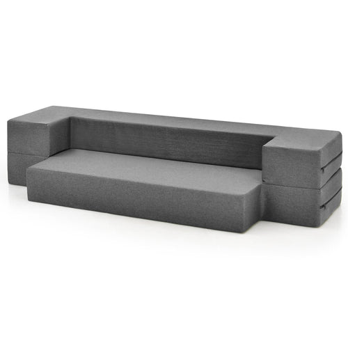 8 Inch Convertible Folding Sofa Bed with Washable Cover-Queen Size, Dark Gray