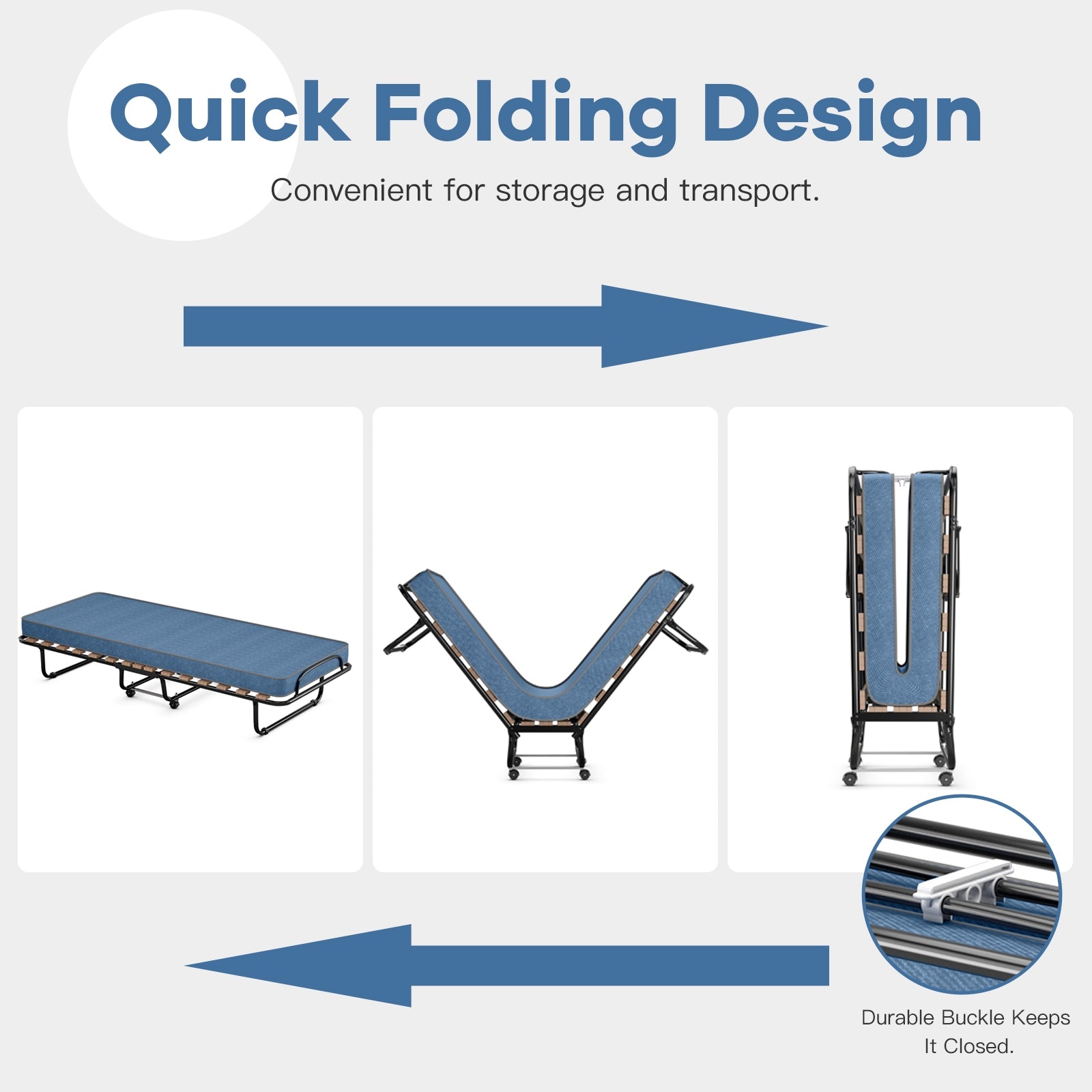 Portable Folding Bed with Memory Foam Mattress and Sturdy Metal Frame Made in Italy, Navy Folding Beds at Gallery Canada