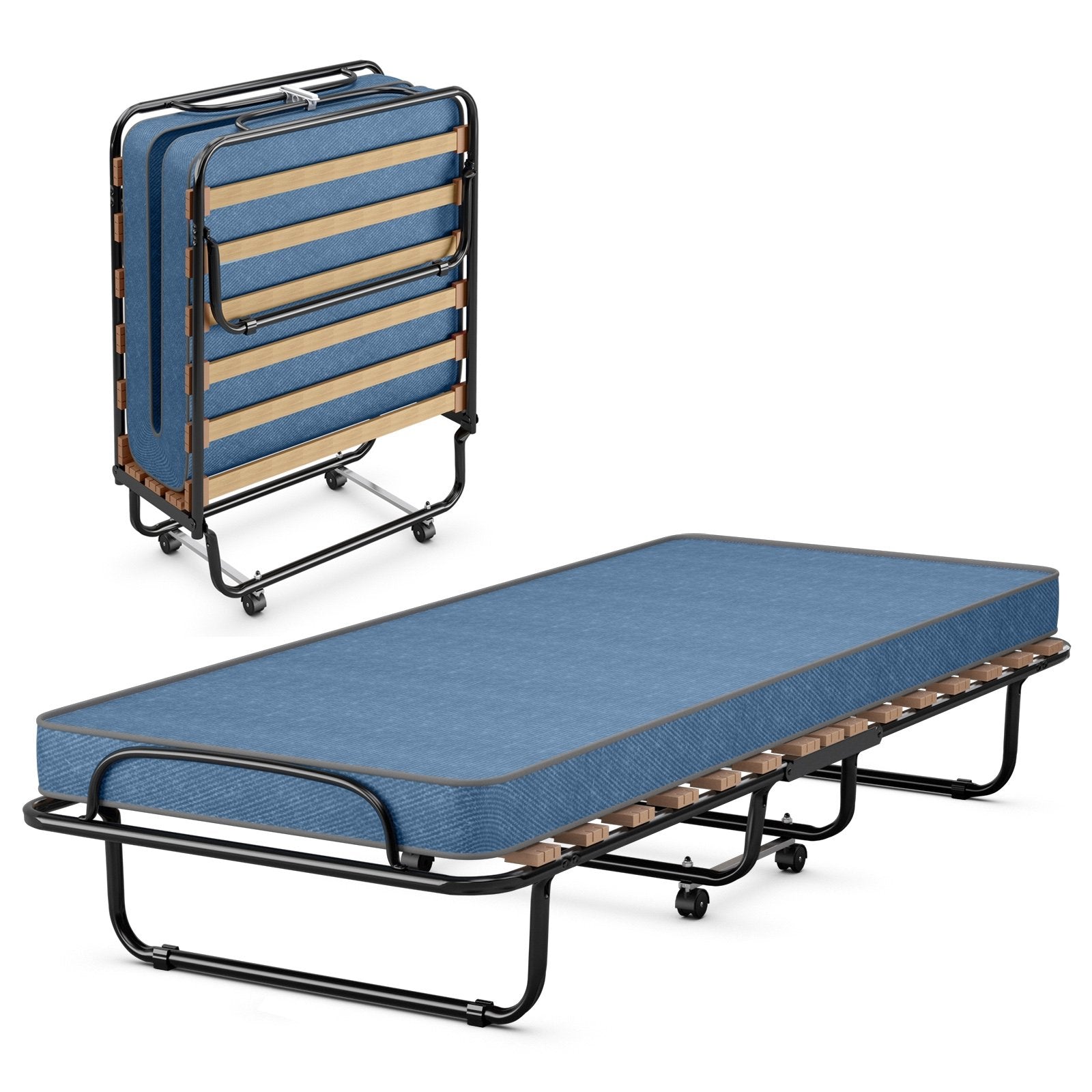 Portable Folding Bed with Memory Foam Mattress and Sturdy Metal Frame Made in Italy, Navy Folding Beds Navy at Gallery Canada