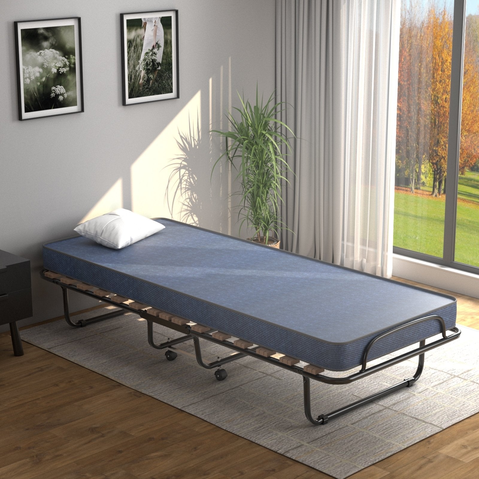 Portable Folding Bed with Memory Foam Mattress and Sturdy Metal Frame Made in Italy, Navy Folding Beds   at Gallery Canada