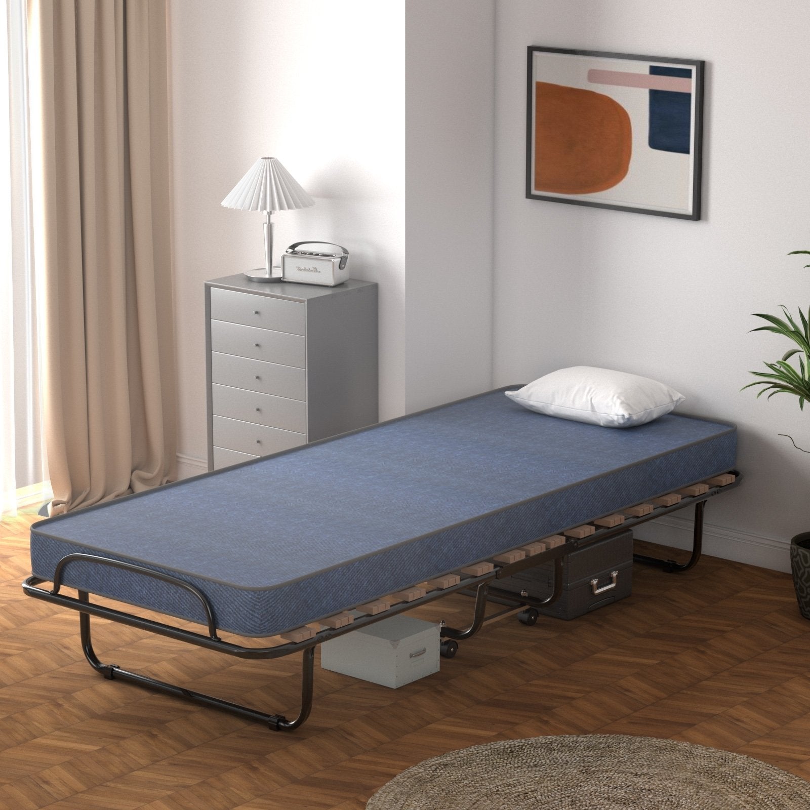 Portable Folding Bed with Memory Foam Mattress and Sturdy Metal Frame Made in Italy, Navy Folding Beds   at Gallery Canada