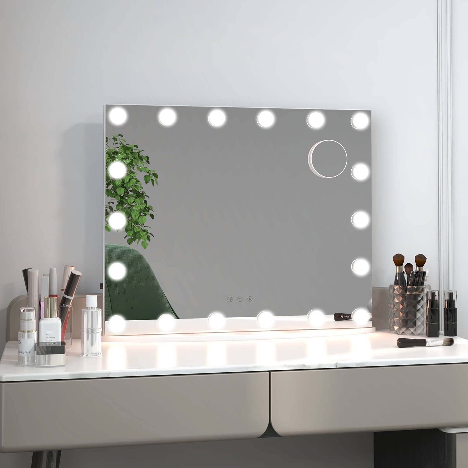 Vanity Mirror with 18 Dimmable LED Bulbs and 3 Color Lighting Modes, White Wall Mirrors   at Gallery Canada