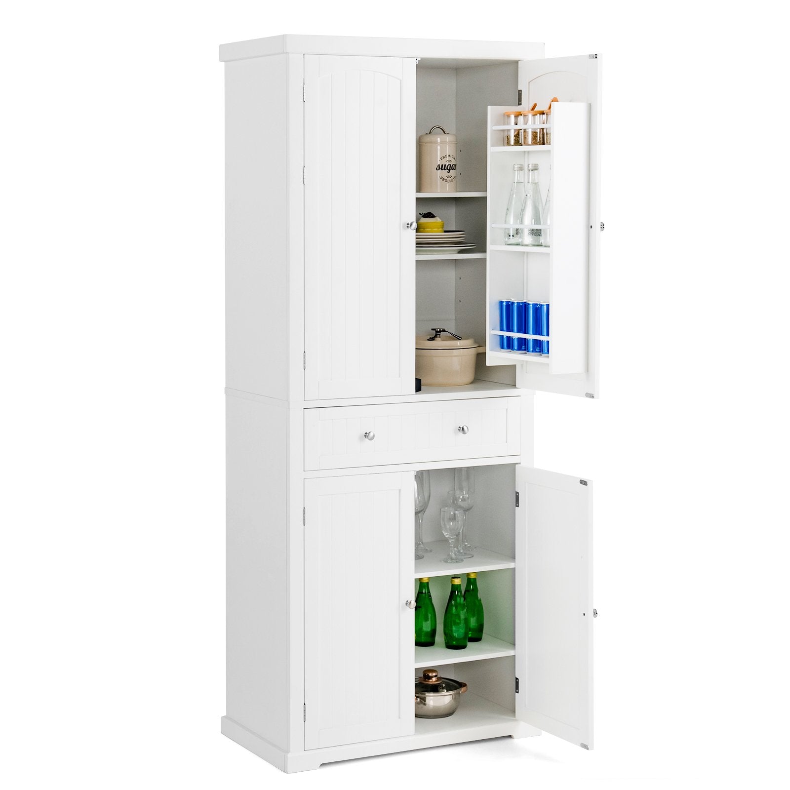72 Inch Freestanding Kitchen Pantry Cabinet 4 Doors Storage Cupboard Shelves Drawer, White Sideboards Cabinets & Buffets   at Gallery Canada