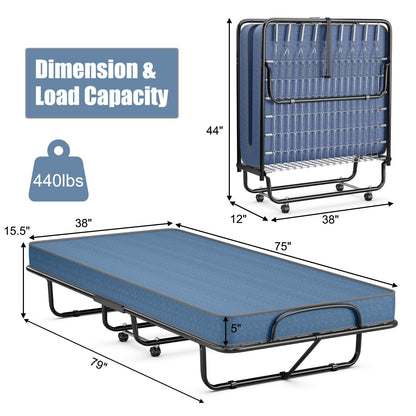 Rollaway Guest Bed with Sturdy Steel Frame and Memory Foam Mattress Made in Italy, Navy Folding Beds   at Gallery Canada