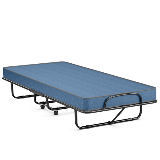 Rollaway Guest Bed with Sturdy Steel Frame and Memory Foam Mattress Made in Italy, Navy Folding Beds   at Gallery Canada