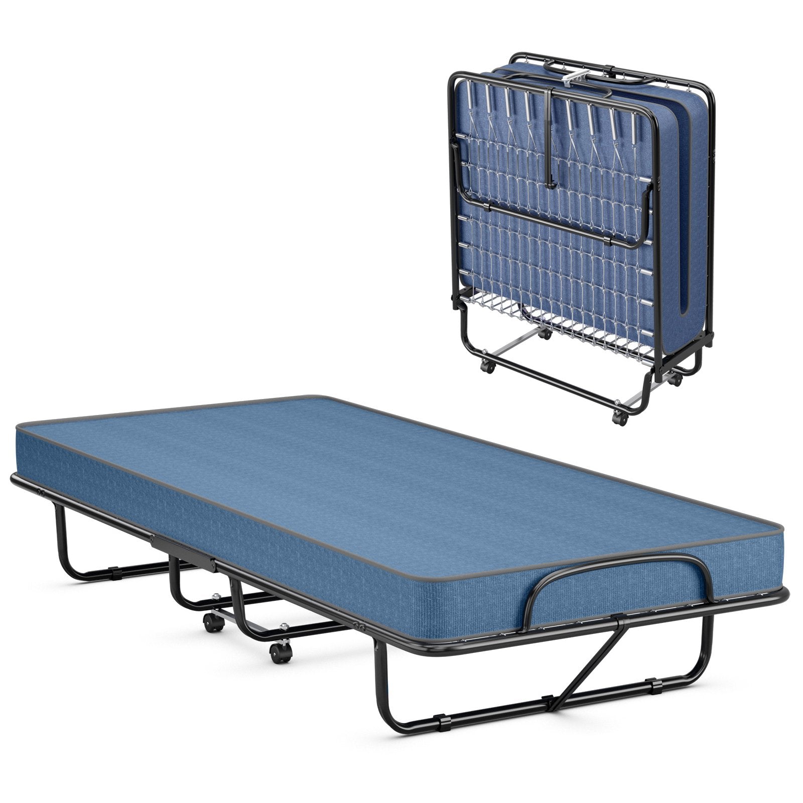 Rollaway Guest Bed with Sturdy Steel Frame and Memory Foam Mattress Made in Italy, Navy Folding Beds   at Gallery Canada