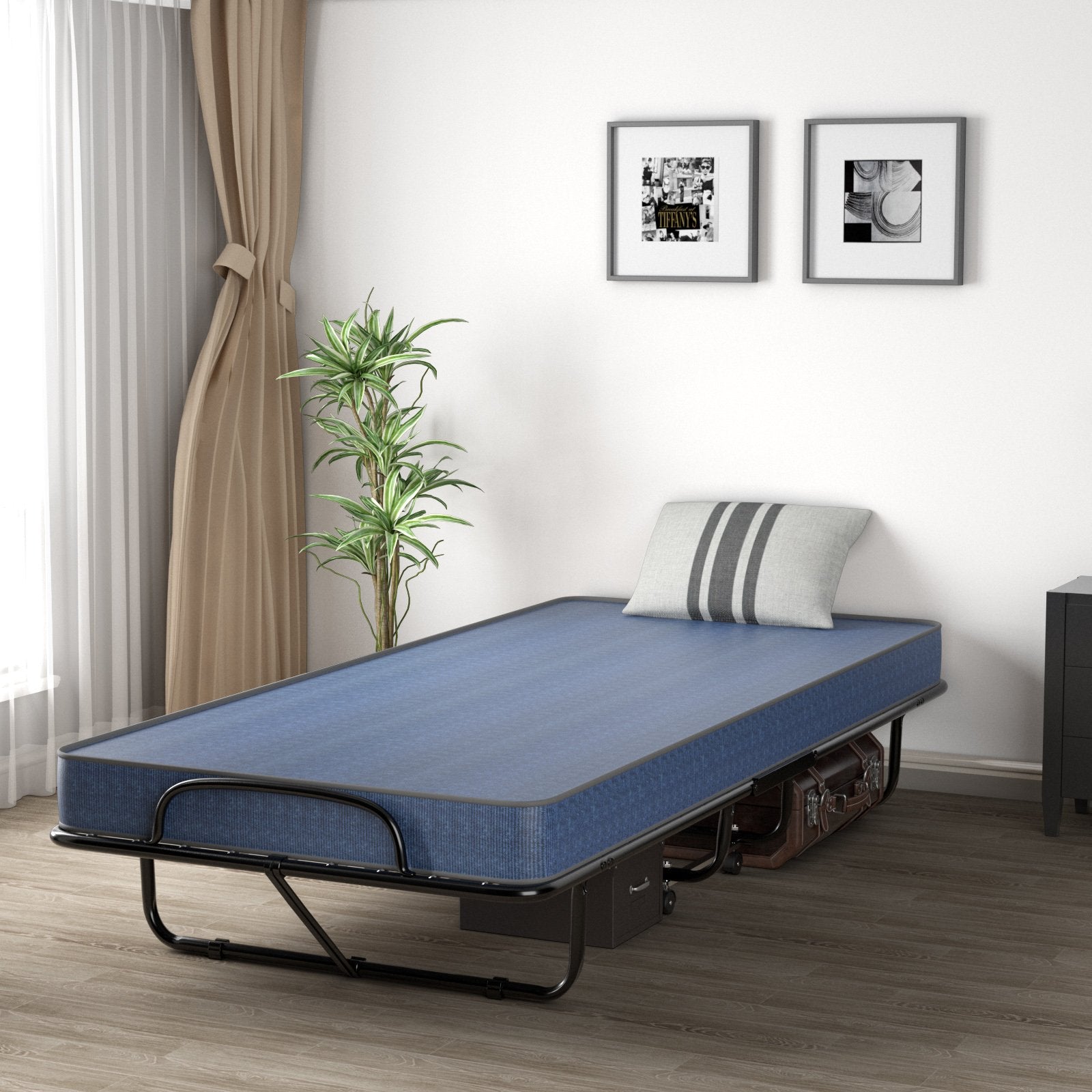 Rollaway Guest Bed with Sturdy Steel Frame and Memory Foam Mattress Made in Italy, Navy Folding Beds   at Gallery Canada